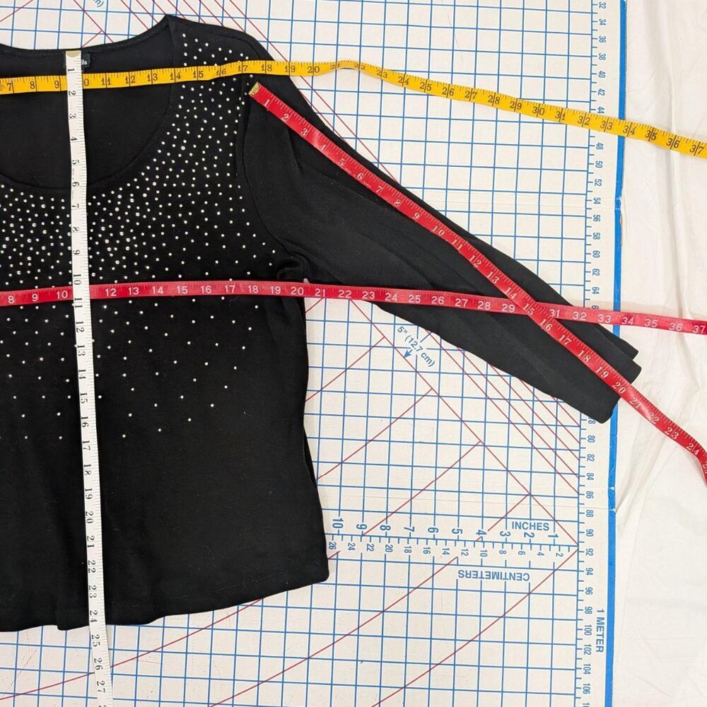 Rafaella black cotton long‑sleeve studded scoop‑neck top, size XL - Picture 7 of 7